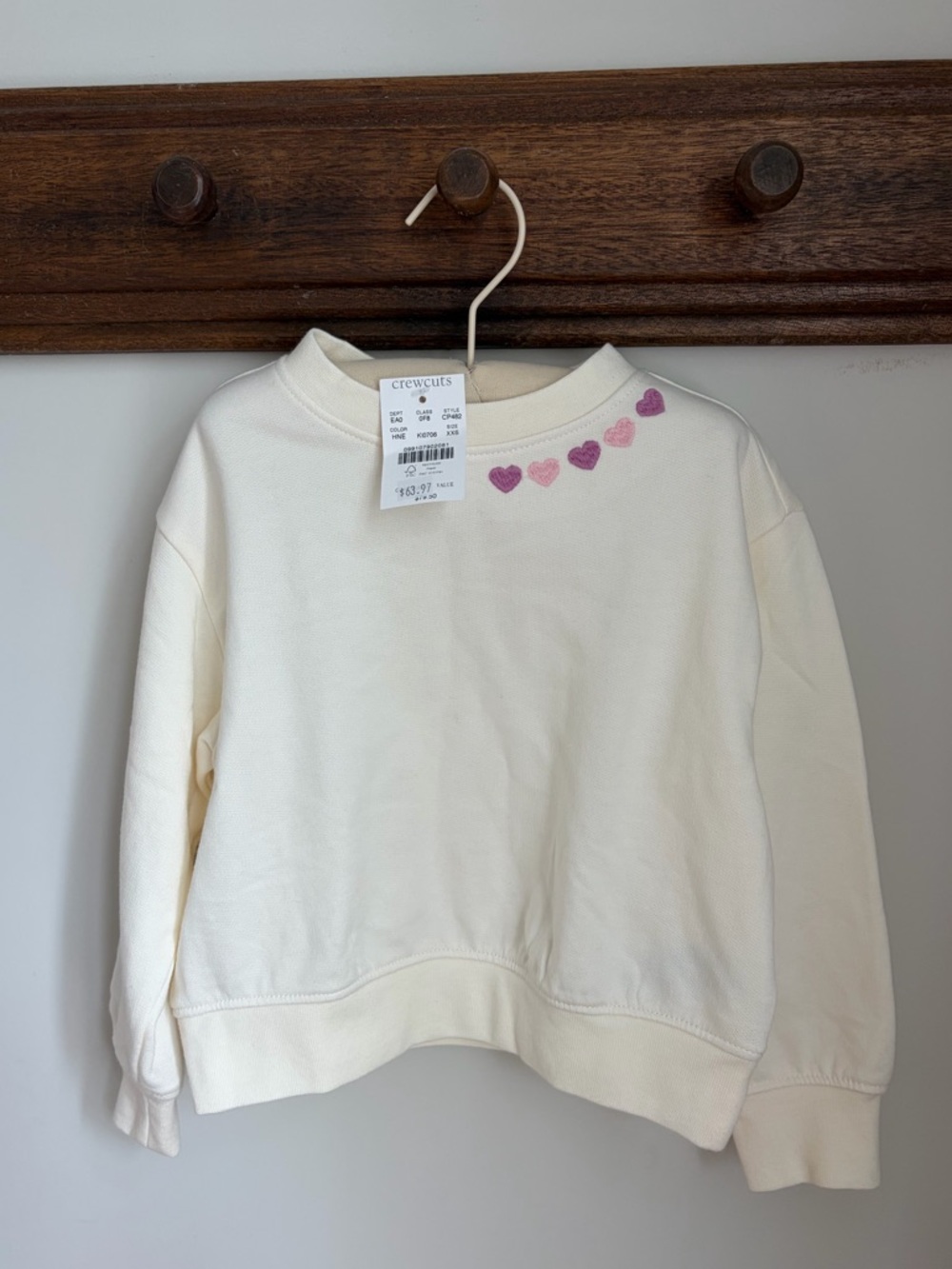 Crewcuts Cream Pullover Sweatshirt with Pink Heart Trim